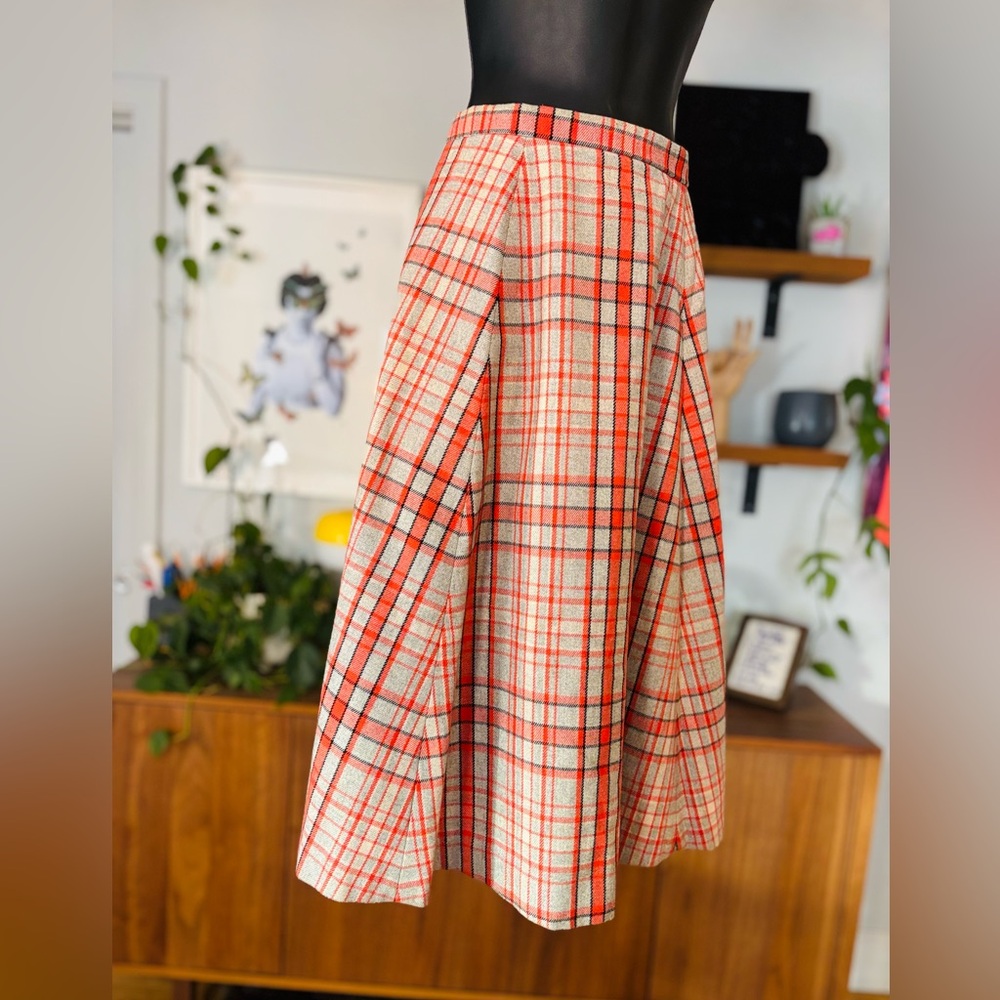 Handmade VTG-Coral and Grey Plaid Midi Skirt - Picture 2 of 10